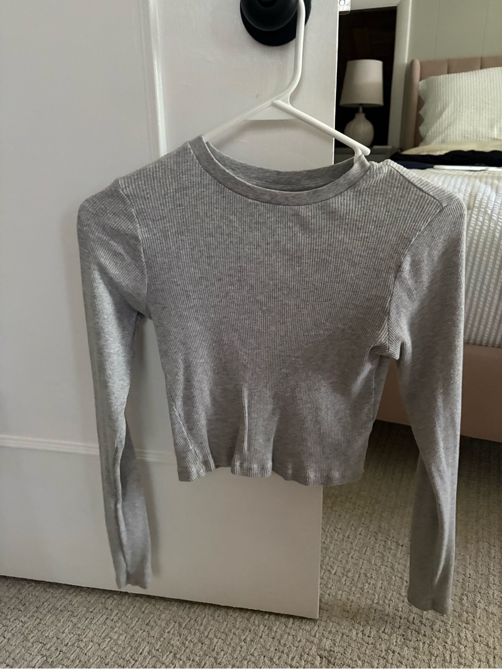 Aritizia TNA Ribbed Long-Sleeve Crop Top - Light Gray